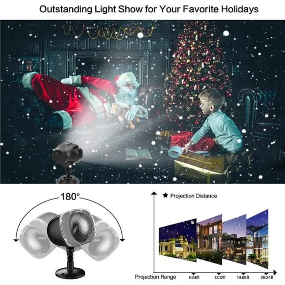 Christmas Snowfall Projector Lights, Indoor Outdoor Holiday Lights with Remote